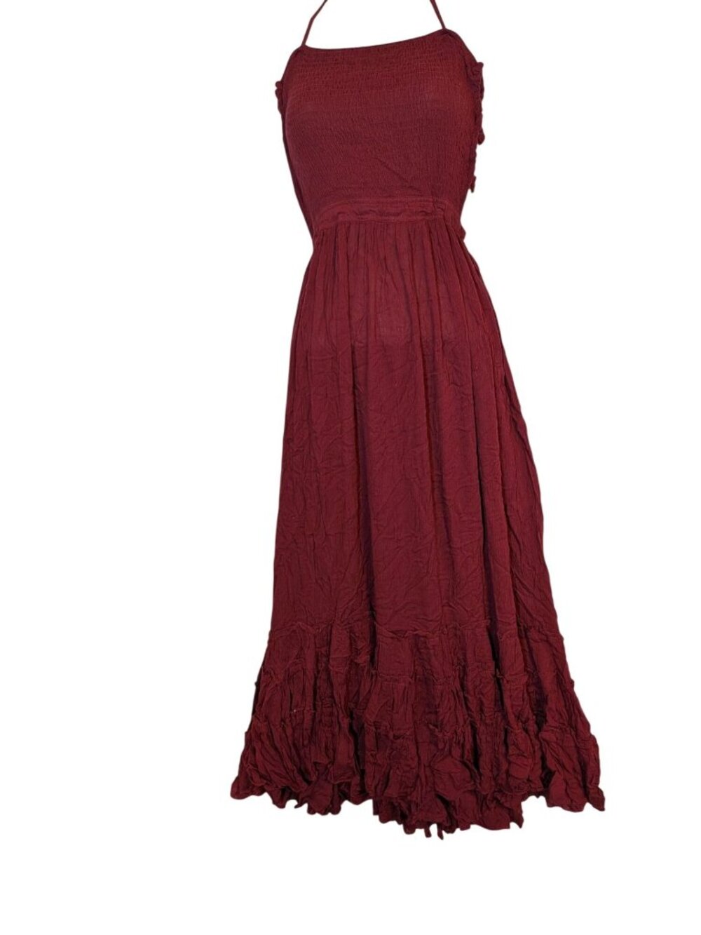 Boho-Style Backless Halter Maxi Dress In Burgundy By R. Vivimos Size Large Light